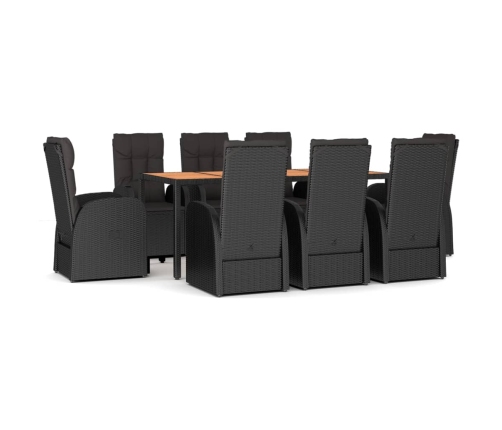 Set de comedor de jardín 9 pzas y cojines ratán sintético negro