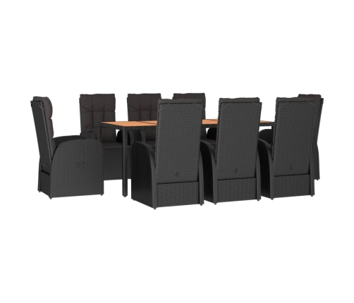 Set de comedor de jardín 9 pzas y cojines ratán sintético negro
