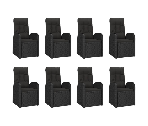 Set de comedor de jardín 9 pzas y cojines ratán sintético negro