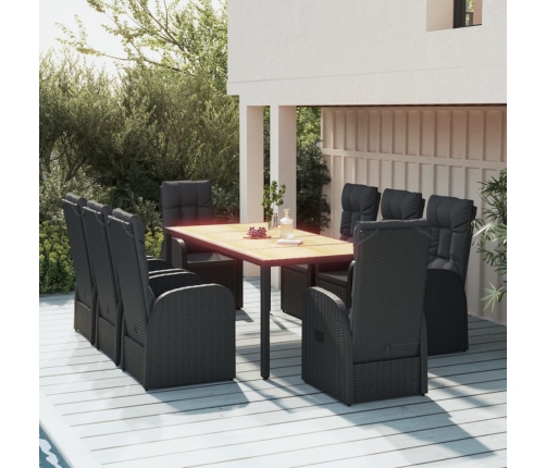 Set de comedor de jardín 9 pzas y cojines ratán sintético negro