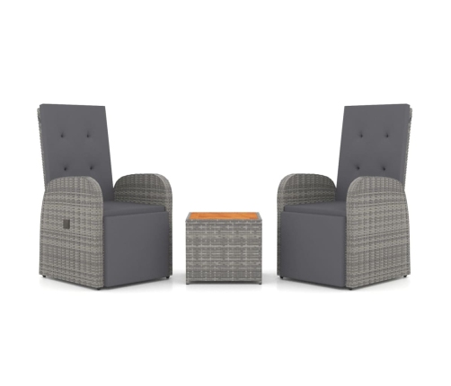 Juego muebles jardín 3 pzas madera acacia ratán sintético gris