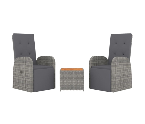 Juego muebles jardín 3 pzas madera acacia ratán sintético gris