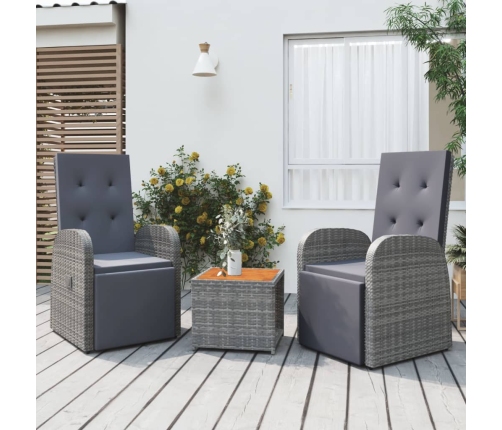 Juego muebles jardín 3 pzas madera acacia ratán sintético gris