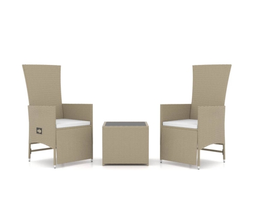 Juego de muebles jardín 3 piezas acero y ratán sintético beige