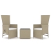 Juego de muebles jardín 3 piezas acero y ratán sintético beige