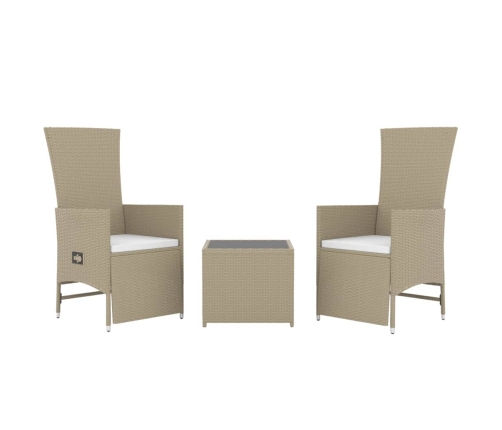 Juego de muebles jardín 3 piezas acero y ratán sintético beige
