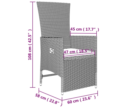 Juego de muebles jardín 3 piezas acero y ratán sintético beige
