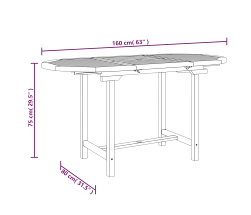 Mesa de jardín extensible madera maciza teca 110-160x80x75 cm