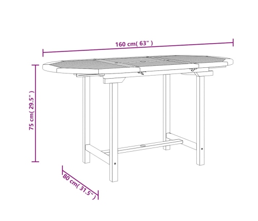 Mesa de jardín extensible madera maciza teca 110-160x80x75 cm