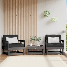 Sillones de jardín con cojines 2 uds madera maciza de pino gris