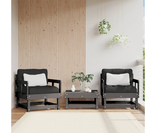 Sillones de jardín con cojines 2 uds madera maciza de pino gris