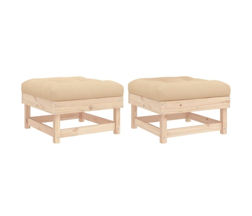 Taburetes de jardín con cojines 2 uds madera maciza de pino