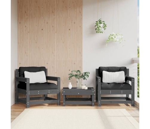 Sillones de jardín con cojines 2 uds madera maciza de pino gris