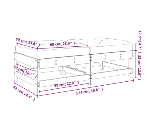 Taburetes de jardín con cojines 2 uds madera maciza de pino