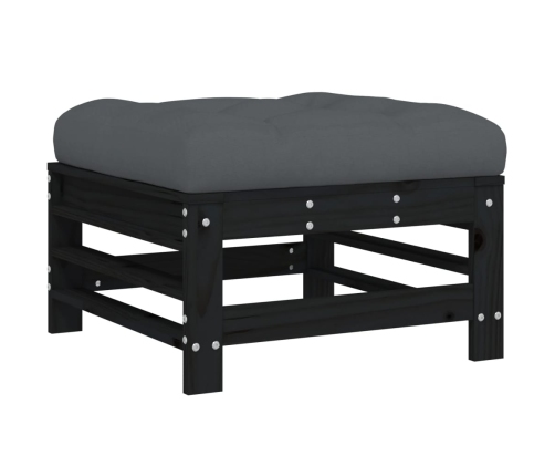 Taburete de jardín con cojín madera maciza de pino negro