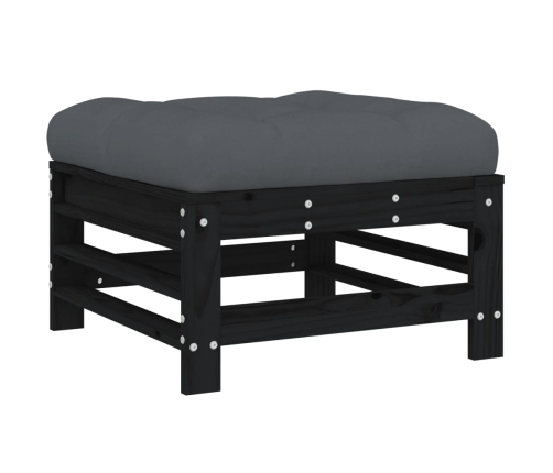 Taburete de jardín con cojín madera maciza de pino negro