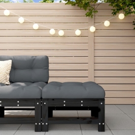 Taburete de jardín con cojín madera maciza de pino negro