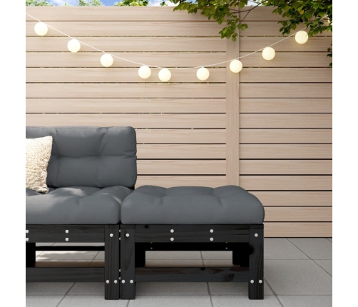 Taburete de jardín con cojín madera maciza de pino negro