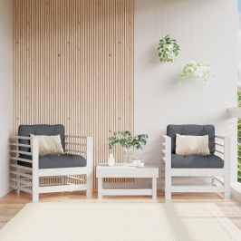 Sillones de jardín con cojines 2 uds madera maciza pino blanco