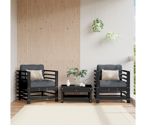 Sillones de jardín con cojines 2 uds madera maciza pino negro