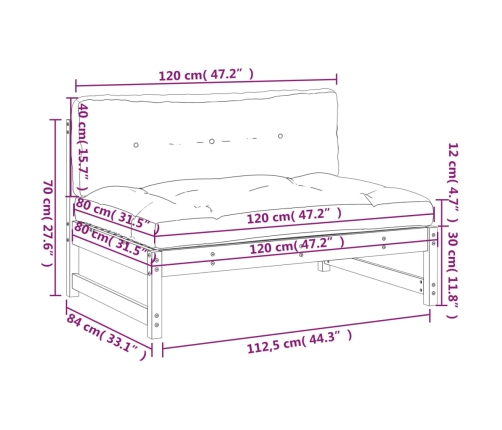 Sofá central madera maciza de pino 120x80 cm