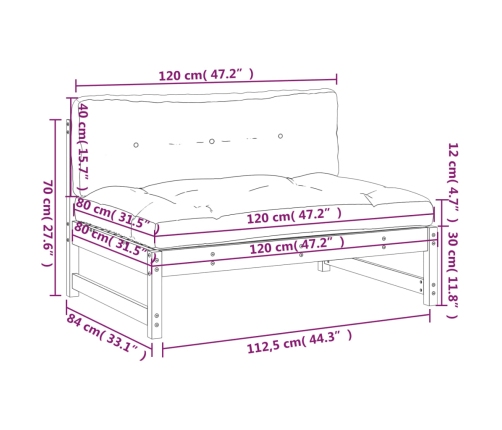 Sofá central madera maciza de pino negro 120x80 cm