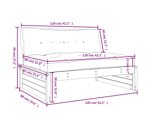 Sofá central madera maciza de pino 120x80 cm