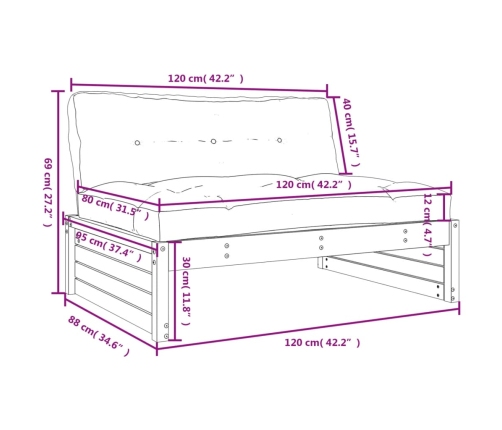 Sofá central madera maciza de pino negro 120x80 cm