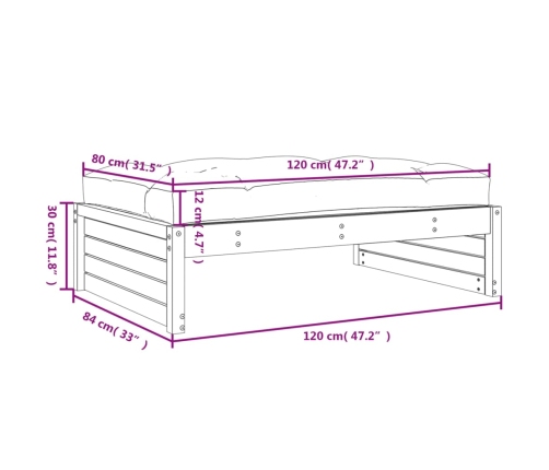 Taburete de jardín madera maciza de pino 120x80 cm