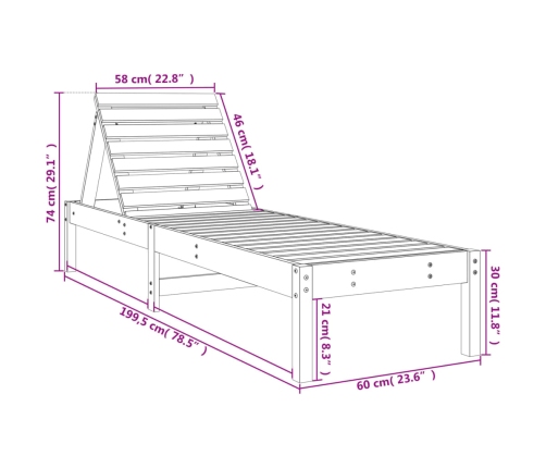 Tumbonas con mesa 2 uds madera maciza de pino