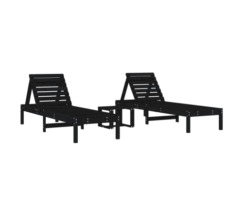 Tumbonas con mesa 2 uds madera maciza de pino negro