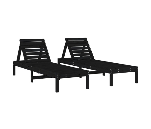 Tumbonas con mesa 2 uds madera maciza de pino negro