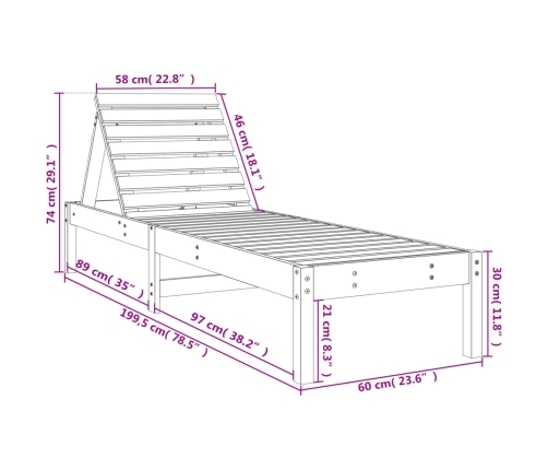 Tumbonas con mesa 2 uds madera maciza de pino negro