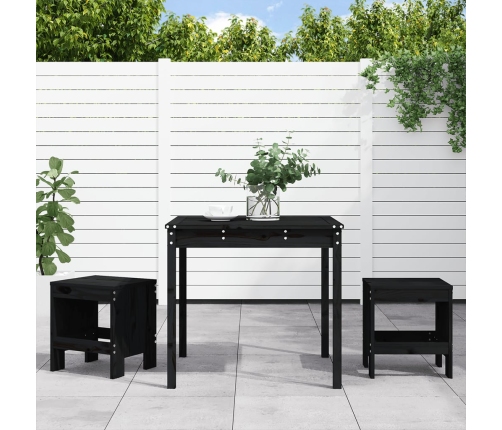 Mesa y sillas de jardín 3 piezas madera maciza de pino negro