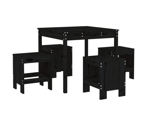 Juego de comedor de jardín 5 piezas madera maciza pino negro