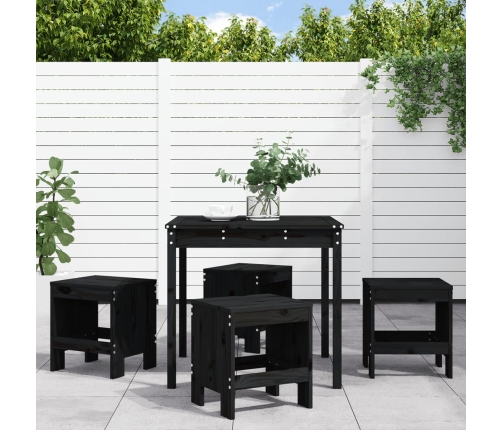 Juego de comedor de jardín 5 piezas madera maciza pino negro
