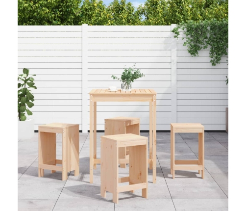 Set de mesa y taburetes altos jardín 5 pzas madera maciza pino