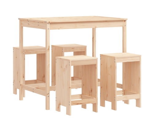 Set de mesa y taburetes altos jardín 5 pzas madera maciza pino