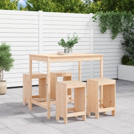 Set de mesa y taburetes altos jardín 5 pzas madera maciza pino