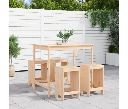 Set de mesa y taburetes altos jardín 5 pzas madera maciza pino