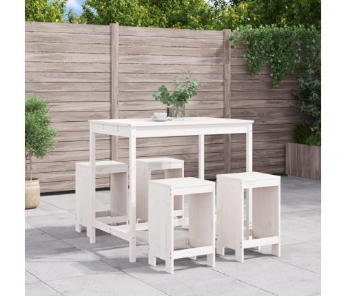 Set de mesa y taburetes altos jardín 5 pzas madera pino blanco