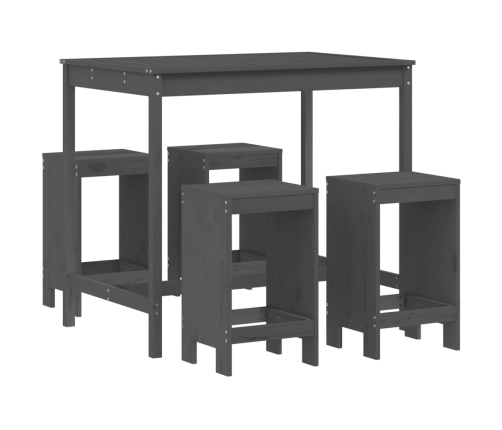 Set de mesa y taburetes altos jardín 5 piezas madera pino gris