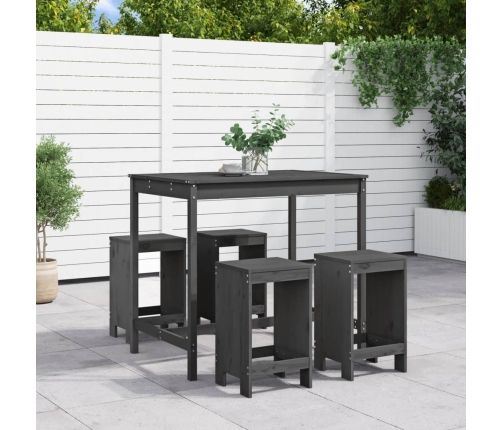 Set de mesa y taburetes altos jardín 5 piezas madera pino gris