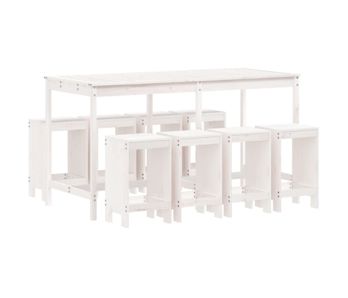 Mesa y taburetes altos jardín 9 pzas madera maciza pino blanco