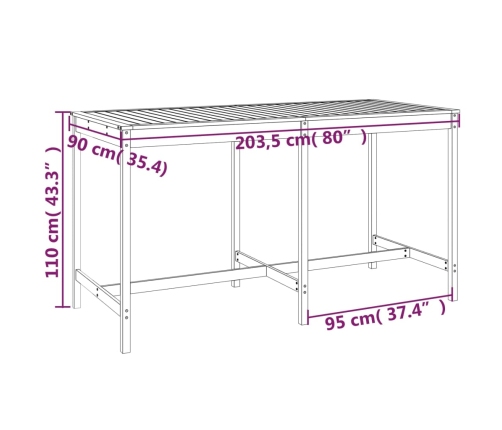 Mesa y taburetes altos jardín 9 pzas madera maciza pino blanco