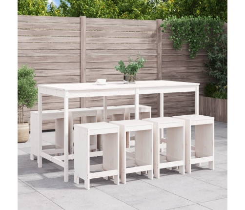 Mesa y taburetes altos jardín 9 pzas madera maciza pino blanco