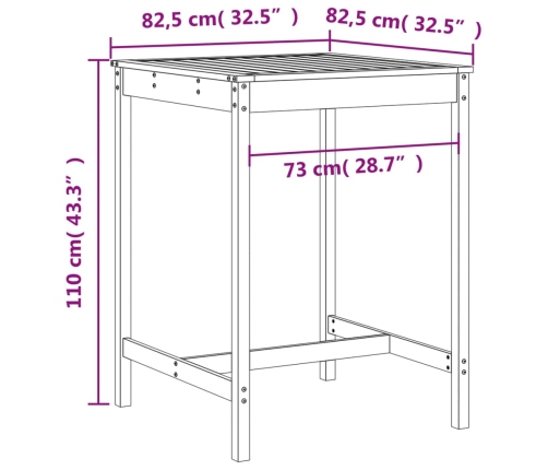 Set de mesa y taburetes altos jardín 5 pzas madera pino blanco