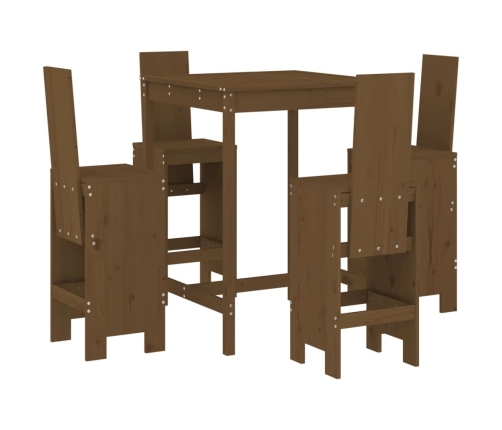 Mesa y taburetes altos de jardín 5 pzas madera pino marrón miel