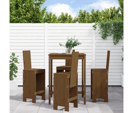 Mesa y taburetes altos de jardín 5 pzas madera pino marrón miel