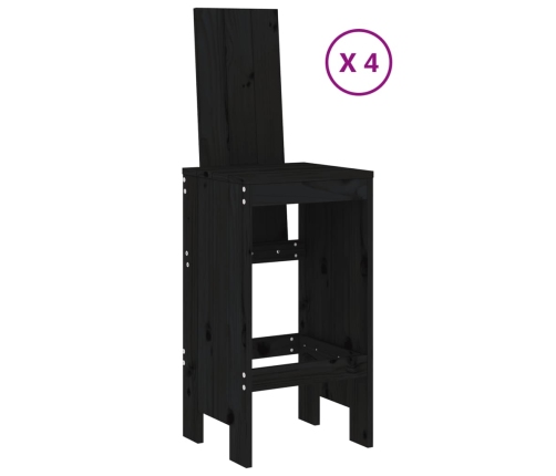 Set de mesa y taburetes altos jardín 5 piezas madera pino negro
